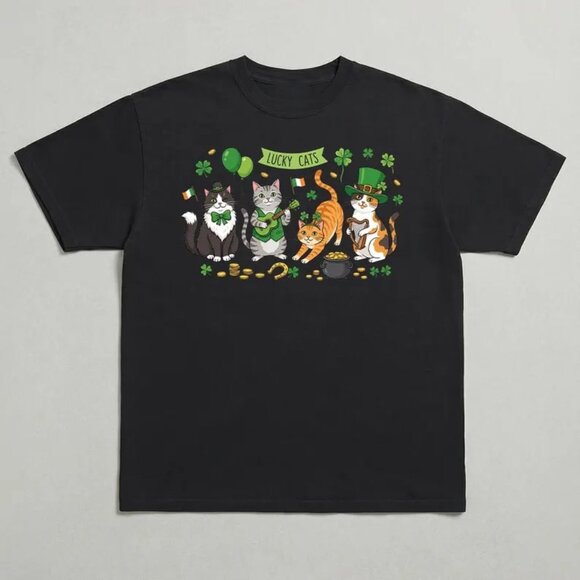 Tops - St Patricks Day Shirt, Lucky Cats Tee, Cute Cat Gift